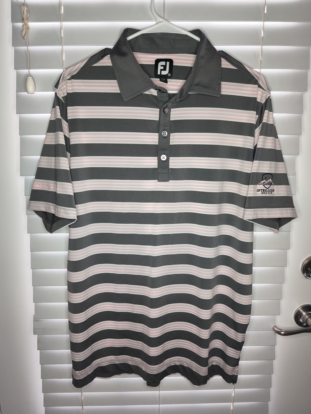 FootJoy FJ Mens Golf Polo Shirt Medium M Gray Pink Striped Performance Stretch
